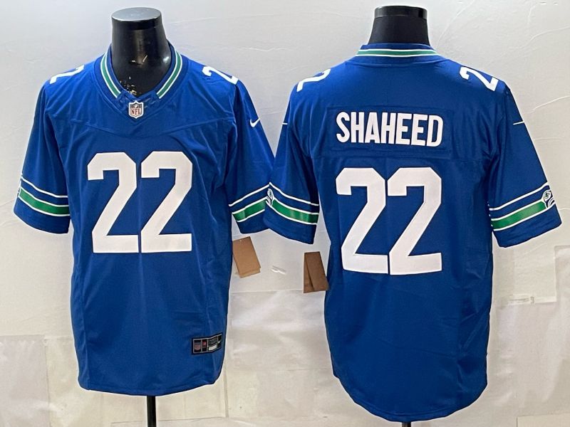 Men 2026 Seattle Seahawks #22 Shaheed Blue 3th generations Throwback Nike Limited NFL Jersey 02